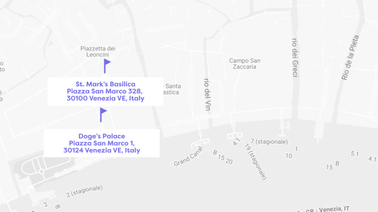 mapped location of doge palace and st. mark's basilica